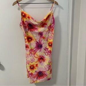 Urban Outfitters Floral cowl neck Satin Slip Mini Dress Size L #effortless